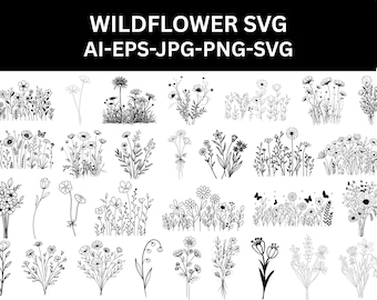 Wildflower SVG Bundle,Flower Meadow,Botanical Sketch,(Digital Download)