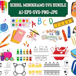 School Split Monogram Svg Bundle,Teacher Split Monogram svg,Teacher Shirt svg,Teacher svg,Back To School svg,Notebook Sticker svg,Crayon svg