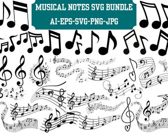 Musiknoter SVG-paket: Vektor Clipart, Musiksymboler (Digital Nedladdning)