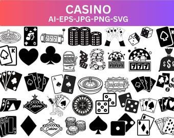 Paquete SVG de casino, naipes, gráficos de Las Vegas (descarga digital)
