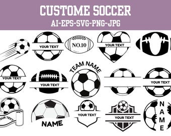 Pacchetto SVG di calcio personalizzato: monogramma del pallone, maglie della squadra (download digitale)