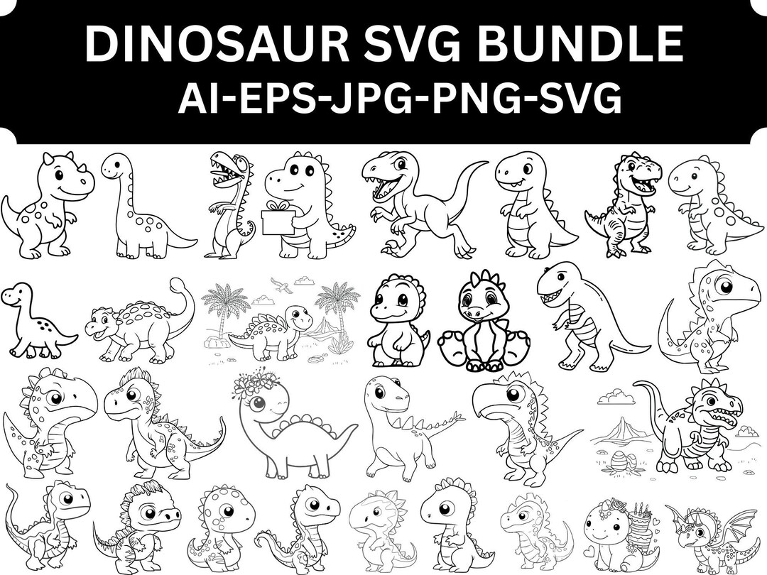 Dinosaur SVG Bundle | Dinosaur Doodles | Cute Dino Svg | Cute Dinosaur ...