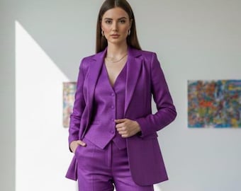 Custom Dark Purple 3-Piece Suit | Slim Fit Women's Tailored Suit