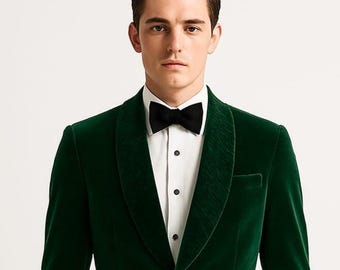 Green Velvet Tuxedo Jacket: Slim Fit Shawl Lapel Blazer