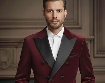 Burgundy Velvet Tuxedo Jacket Print – Elegant Men's Fashion Wall Art