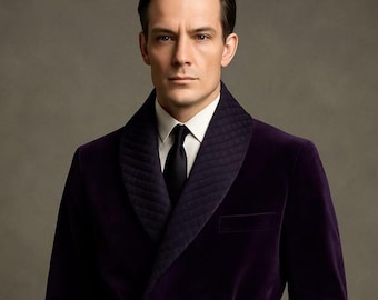 Chaqueta de esmoquin de terciopelo morado para hombre: Blazer entallado con solapa chal