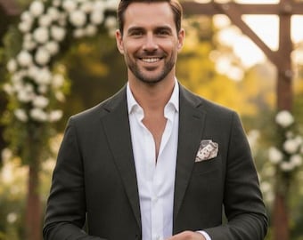 Completo da sposo da uomo in lino nero a due pezzi, vestibilità slim fit
