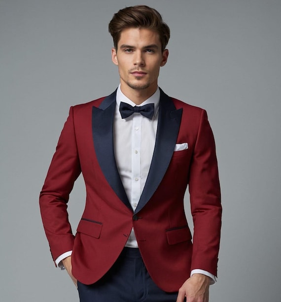 red dress navy tux Red Dress Navy Suit Couple