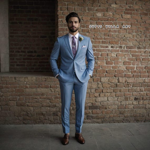 slim fit dress slacks Light Blue Suit Outfit | Rent or Buy main image 1