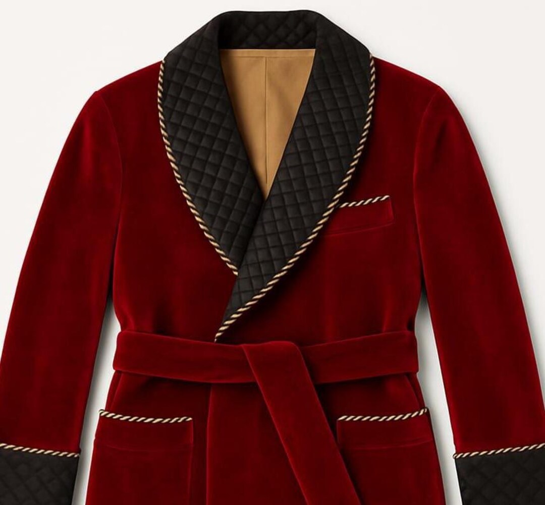 Men's Red Velvet Quilted Smoking Jacket – Black Shawl Collar Robe - Etsy