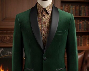 Emerald Green Velvet Tuxedo Jacket: Shawl bleck Lapel Slim Fit