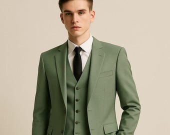 Abito da sposo slim fit verde pastello a 3 pezzi: elegante abito da sposo
