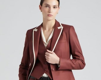 Women’s Burgundy Pantsuit Set, Tailored Blazer & Trousers, Formal Business Suit, Office Wear Outfit