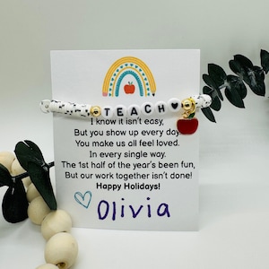 Teacher Bracelet, Holiday Teacher Gift, Teacher Christmas Gift, Teacher Gift, Heishi Teach Bracelet, Teacher Bracelet, Apple Bracelet