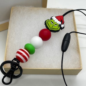 Grinch Teacher Lanyard, Christmas Gift, Teacher Holiday Gift, Beaded Lanyard, Lanyard Keychain, ID badge Lanyard, Christmas Lanyard
