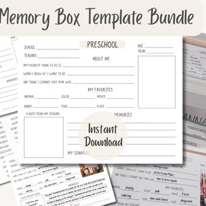 Modelos para Caixa de Memórias Escolares | Modelos para Sacola de Anos Importantes | Caixa de Memórias dos Anos Escolares | Organizador de Lembranças (Download Digital para Impressão)