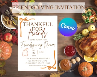 Friendsgiving Einladung, Thanksgiving Dinner Party lädt ein, digitaler Download