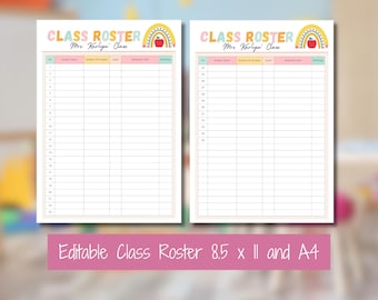 Editable Class Roster, Bright Rainbow Class List Template for Teachers, Teacher Class List, Dismissal Log for Teachers, Editable Class List