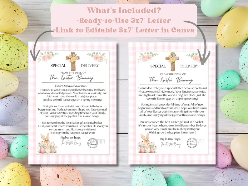 Editable Christian Easter Bunny Letter, Pink Personalized Printable ...