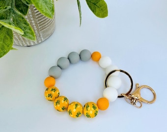 Yellow Floral Silicone Beaded Wristlet Keychain