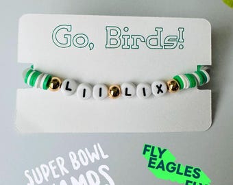 Eagles Superbowl Bracelet, Football Bracelet, Kelly Green Bracelets, Go Birds, Fly Eagles Fly, Eagles Heishi Bracelets