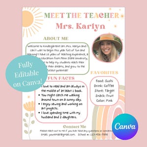 Editable Boho Meet the Teacher Template, Meet the Teacher, Back to School Template, Boho Teacher Introduction Template