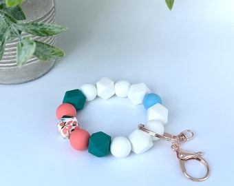 Floral Beaded Silicone Wristlet Keychain, Teacher Gift
