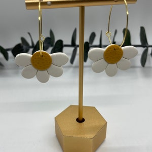 Daisy Earrings, Half Daisy Dangle Earrings, Flower Earrings, Spring Earrings, Daisy Hoop Earrings