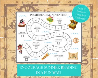 Kid Pirate Reading Challenge, Pirate Reading Log, Summer Book Challenge PDF, Downloadable Reading Log, Kid Summer Reading, Kid Reading Log