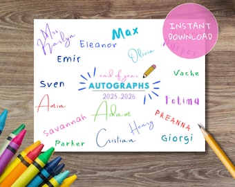 End of Year Autograph Page: School Keepsake Printable (PDF Download)