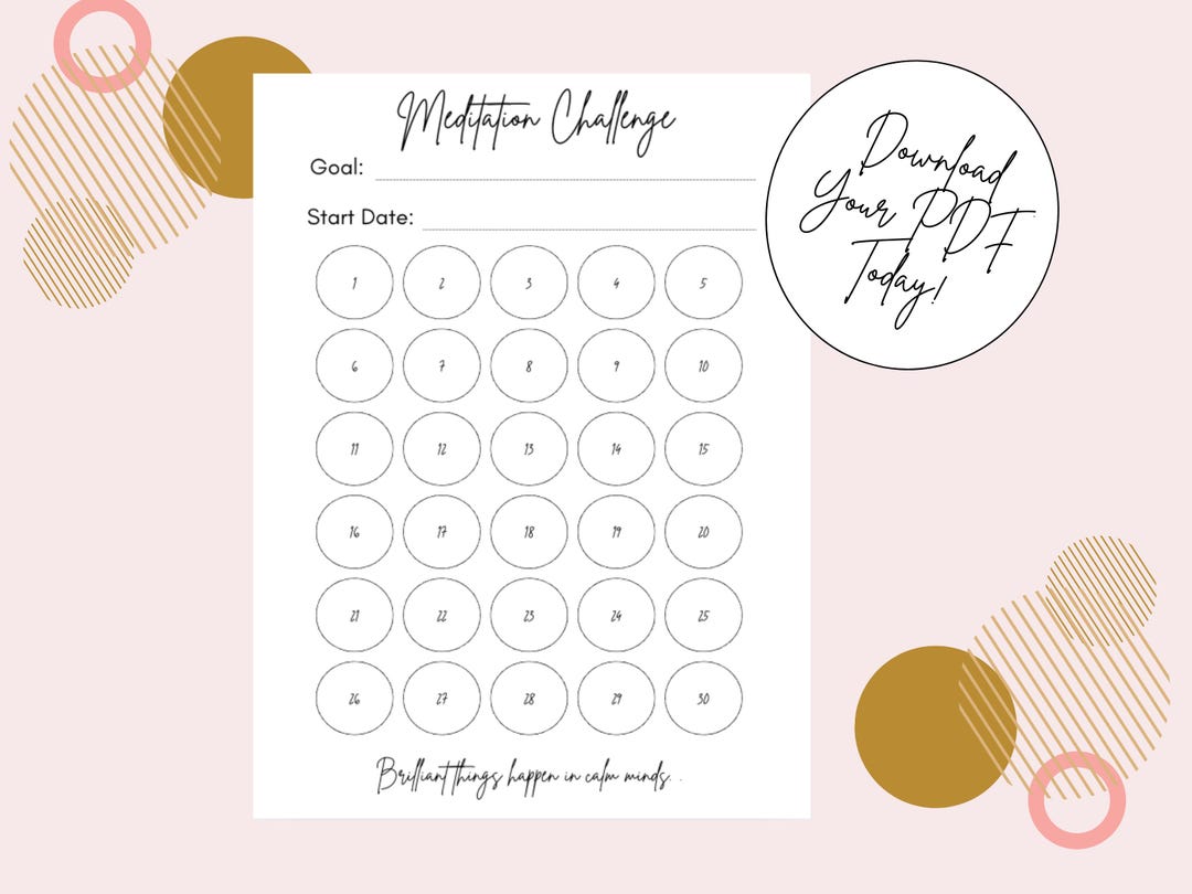 30 Day Meditation Challenge Tracker: Printable Meditation Checklist PDF ...