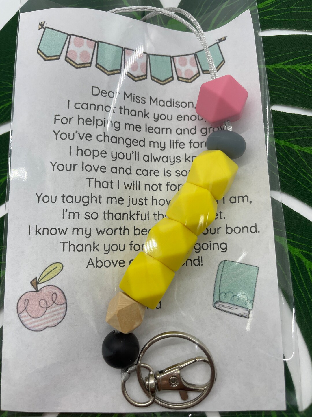 Personalized Poem and Pencil Lanyard, Teacher Gift, Pencil Bead Lanyard