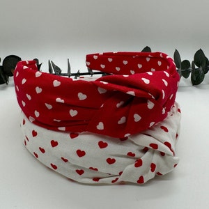 Red and White Heart Headband, Heart Headband, Valentine&#39;s Day Headband, Heart Top Knot Headband, Kid Valentine&#39;s Day Headband,