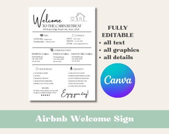 Bewerkbare Airbnb-sjabloon welkomstbord: aanpasbare huisregels voor verhuur, wifi-wachtwoordteken