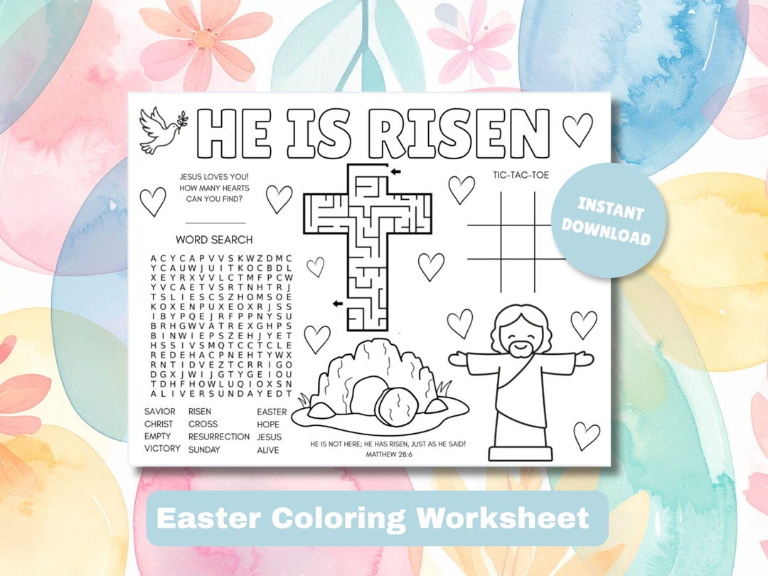 Christian Easter Activity Placemat | He is Risen Coloring | Kids Church ...