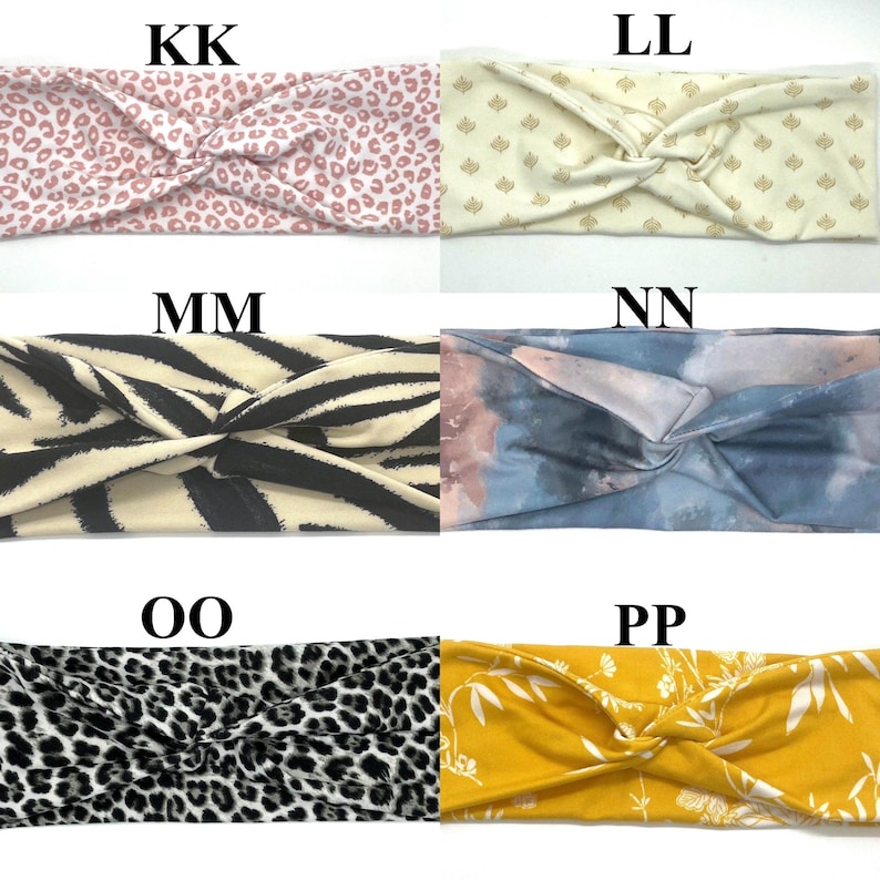 Puede incluir: Seis diademas diferentes con patrones y un dise&ntilde;o de nudo retorcido. Las diademas son de varios colores y patrones, incluyendo estampado de leopardo rosa y blanco, estampado floral dorado y blanco, estampado de cebra blanco y negro, estampado tie-dye azul y blanco, estampado de leopardo blanco y negro y estampado floral amarillo y blanco.