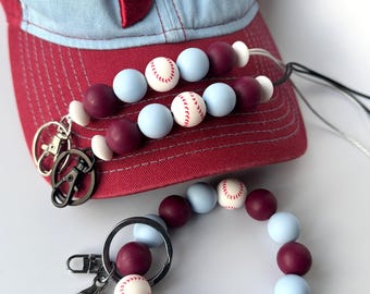 Phillies Baseball Lanyard: Silicone Bead Keychain Wristlet