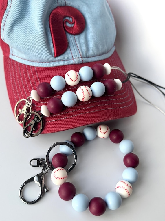 Phillies Baseball Lanyard: Silicone Bead Keychain Wristlet