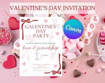 Galentine's Day Invitation, Valentine's Day Invite, Editable Valentine's Day Invitation, 5x7 Valentine Invitation