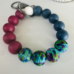 Jewel Tones Mermaid Beaded Wristlet, Silicone Wristlet, Bracelet Key Chain, Wristlet Keychain, Bangle Key Ring, Gift for Teachers