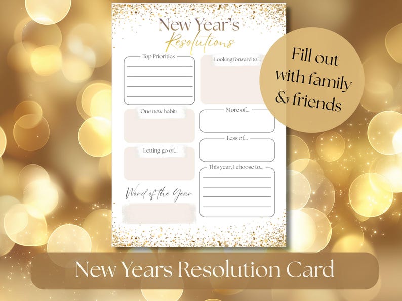 Resolution Card Design New Year Resolution Printable | Word of the Year Card | 5x7 New Year ...