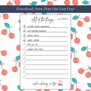 Cherry to Do List Printable: Daily Checklist (PDF) - Etsy