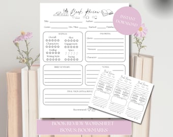 Book Review Worksheet- Book Club Discussion Prompts- Book Review Bookmark - Book Club Bookmark PDF