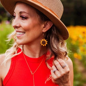 Sunflower Earrings, Sunflower Dangle Earrings, Flower Earrings, Spring Earrings, Sunflower Gold Hoop Earrings