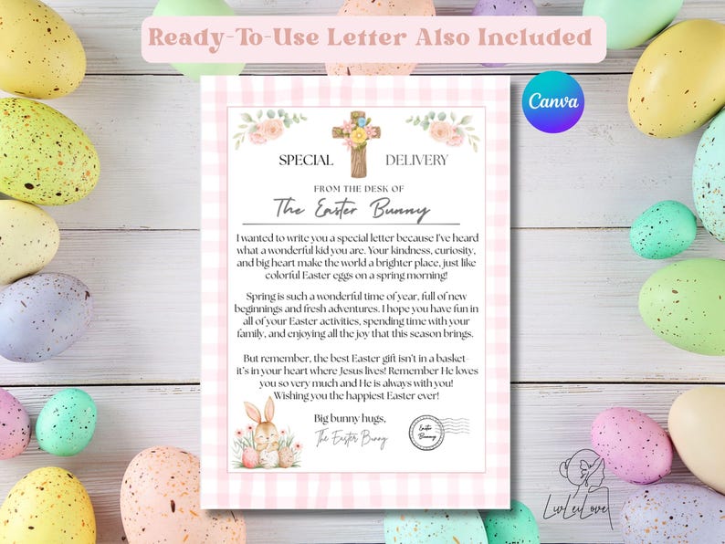 Editable Christian Easter Bunny Letter, Pink Personalized Printable ...