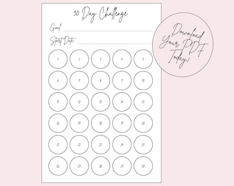 30 Day Challenge Tracker, Printable Habit Checklist (PDF)