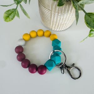 Jewel Tones Beaded Wristlet, Silicone Wristlet, Bracelet Key Chain, Wristlet Keychain, Bangle Key Ring, Gift for Teachers