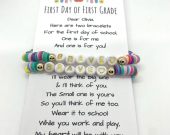 Personalized First Day of School Bracelet: Rainbow Heishi Brave Bracelets