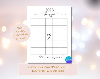 Editable 2026 Goals Bingo Board, New Year's Resolutions (Canva)