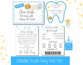 Editable Tooth Fairy Letter Kit: Personalized Certificate & Envelope, Tooth Fairy Note, Tooth Fairy Receipt